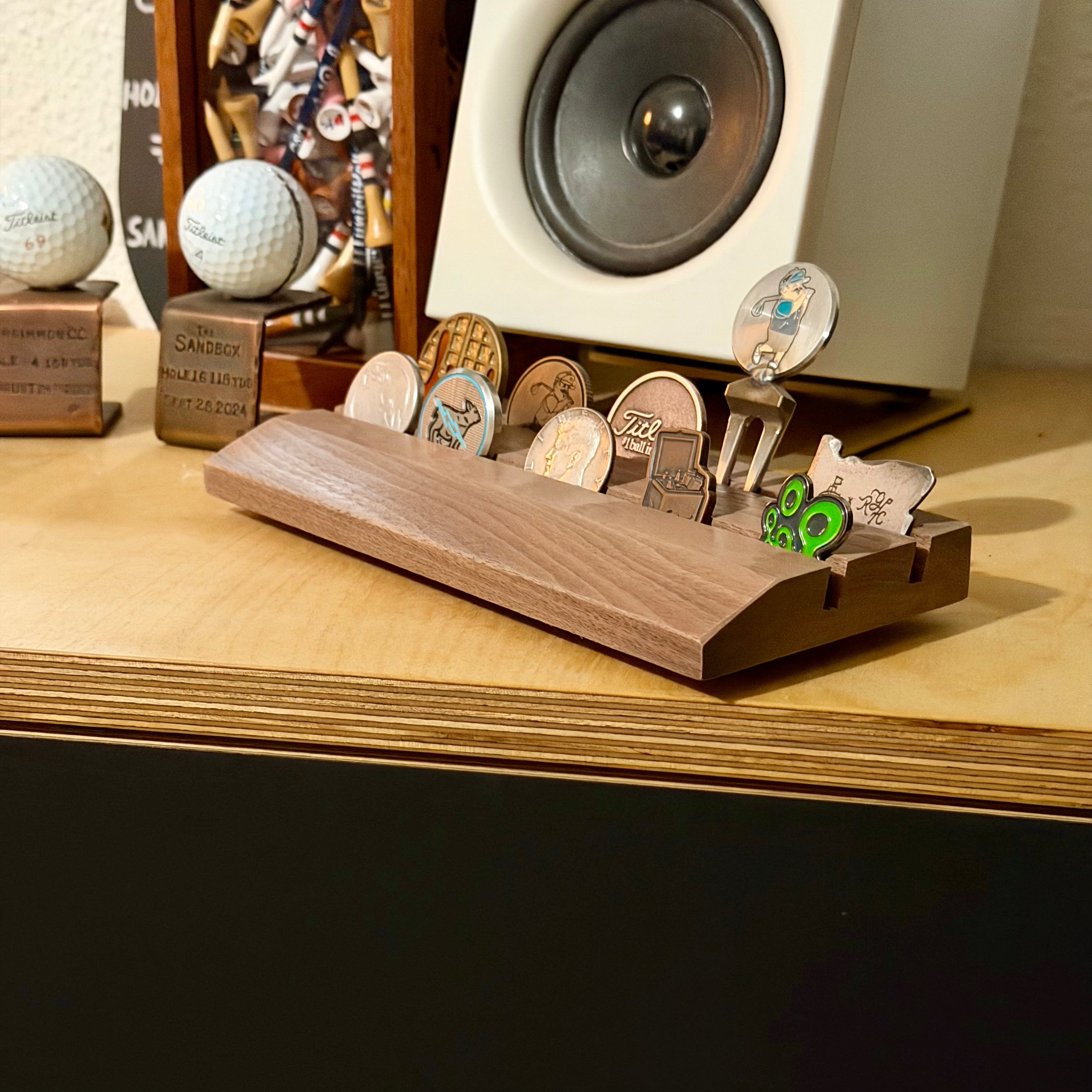 Walnut Golf Ball Mark Display