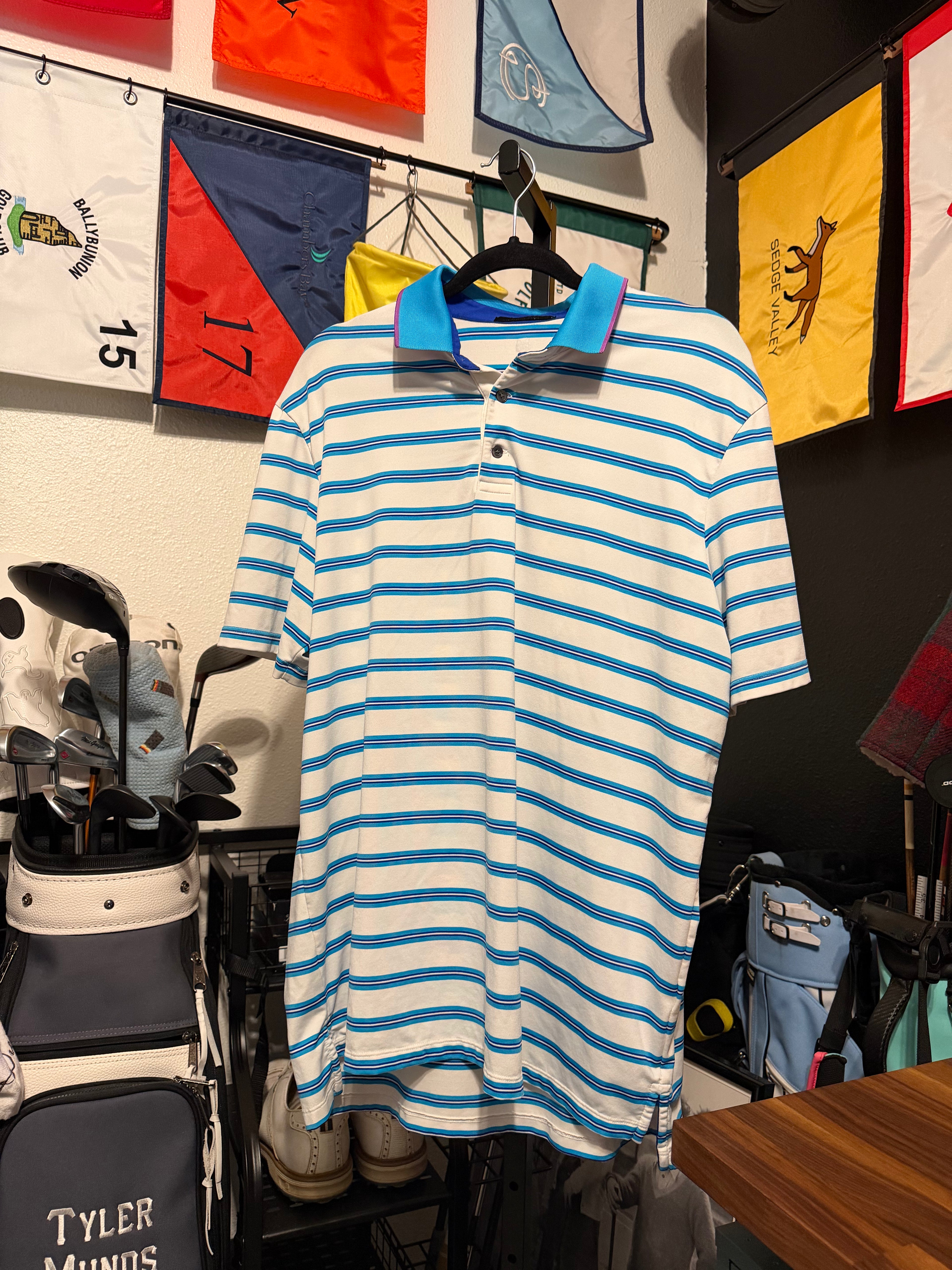 Greyson White & Blue Striped Polo - Large