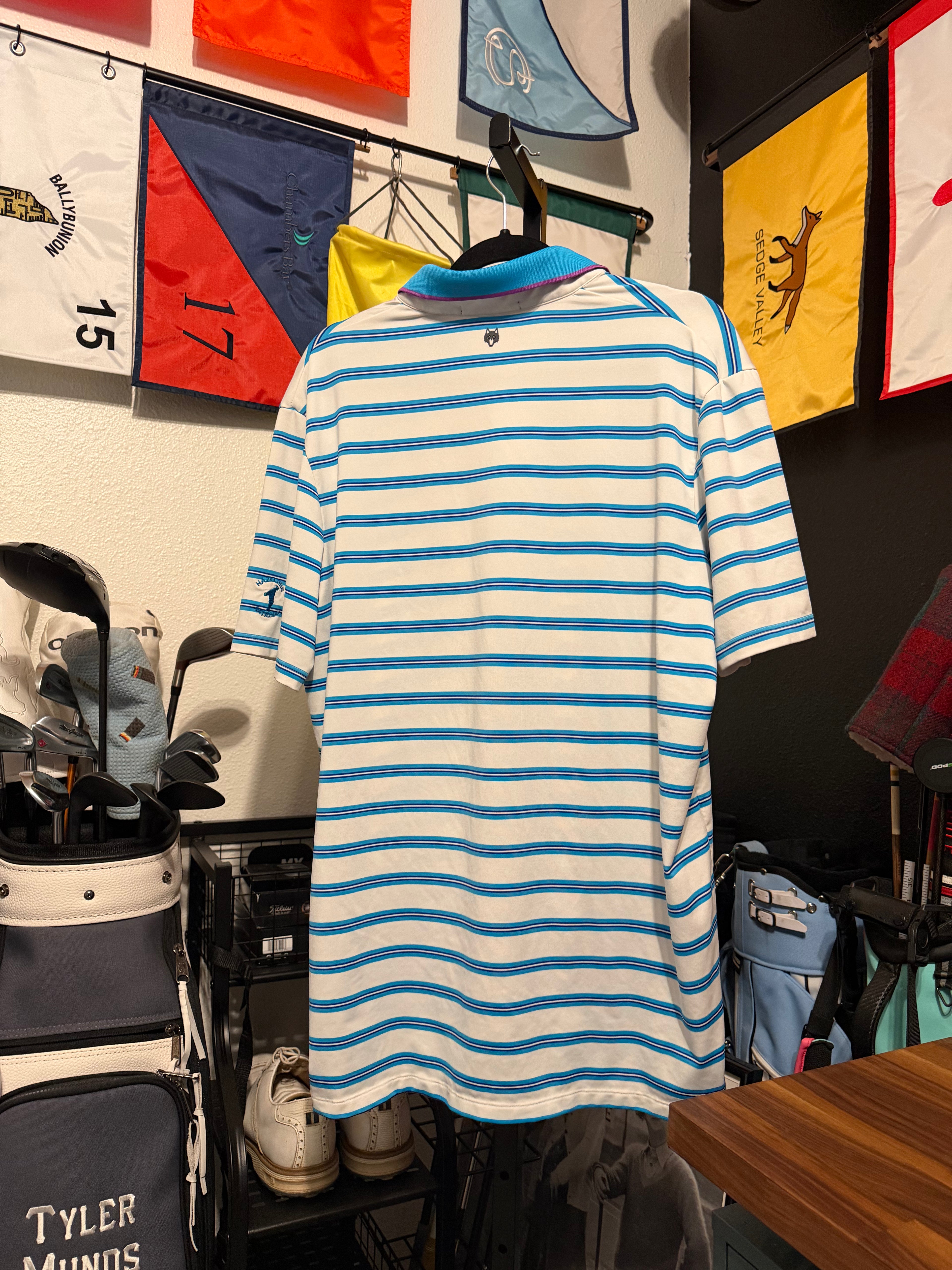 Greyson White & Blue Striped Polo - Large