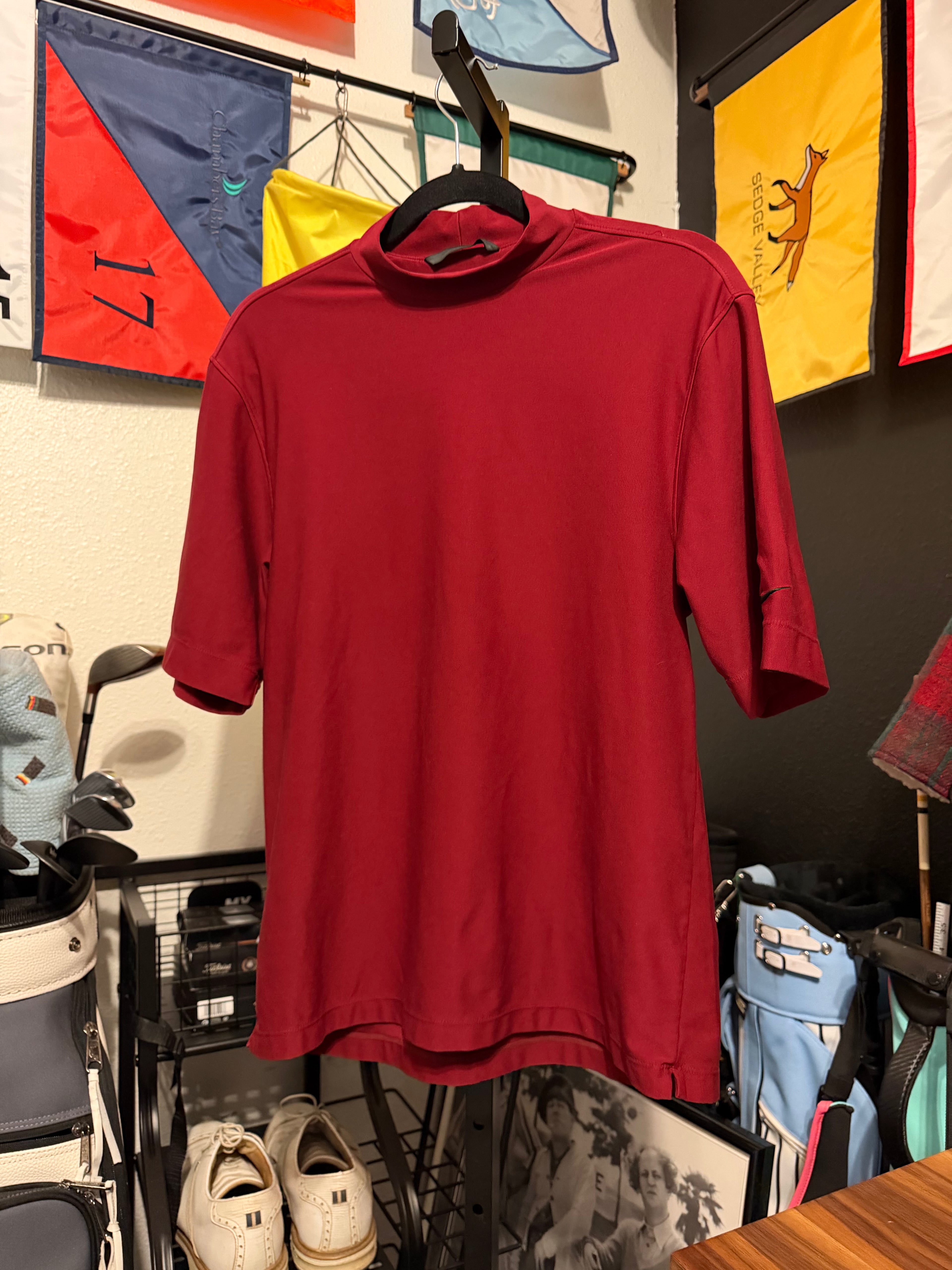 Vintage Nike Sunday Red Mock Neck Polo - Small