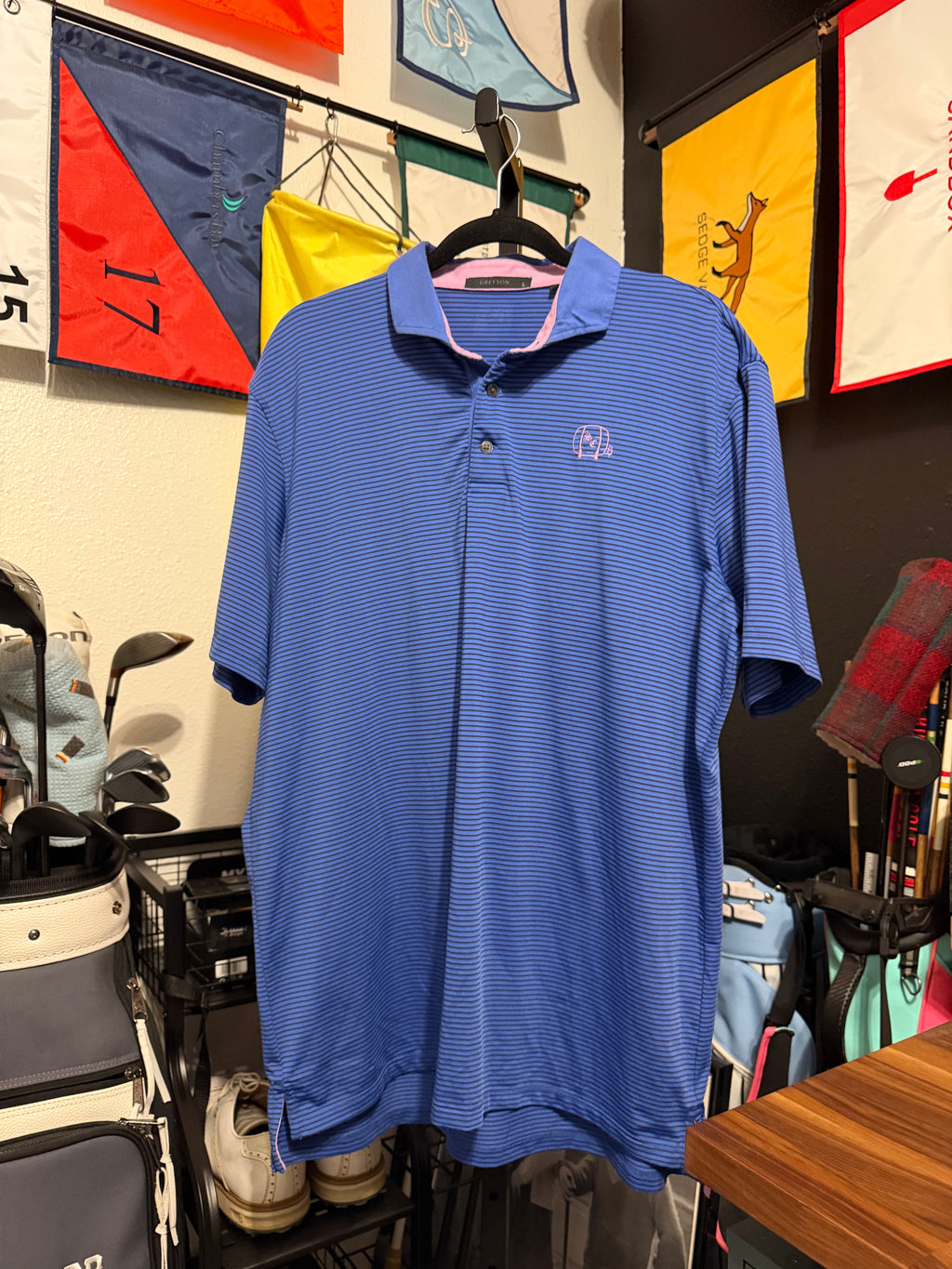 Greyson x Sweetens Cove Blue Striped Polo - Large