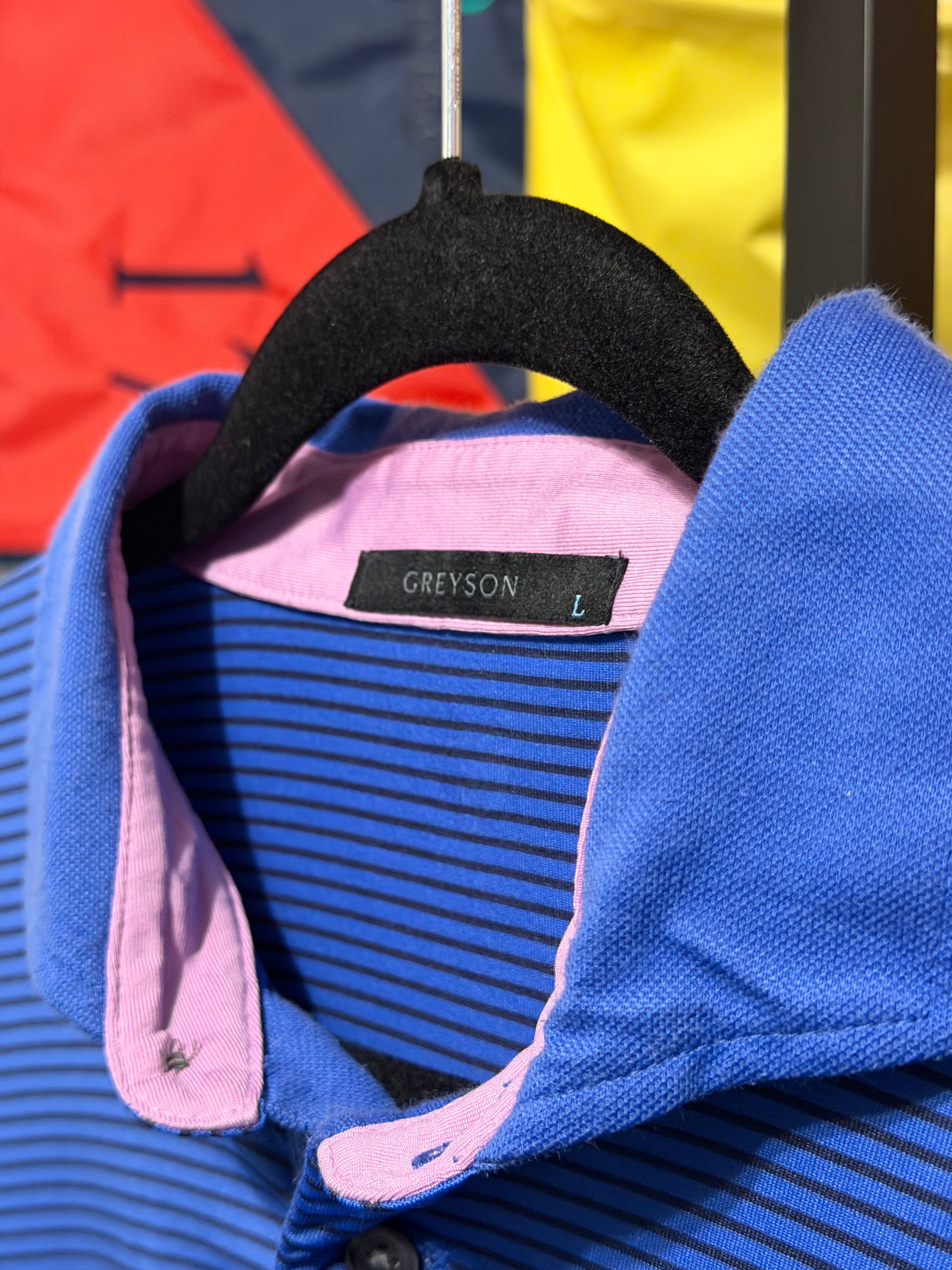 Greyson x Sweetens Cove Blue Striped Polo - Large