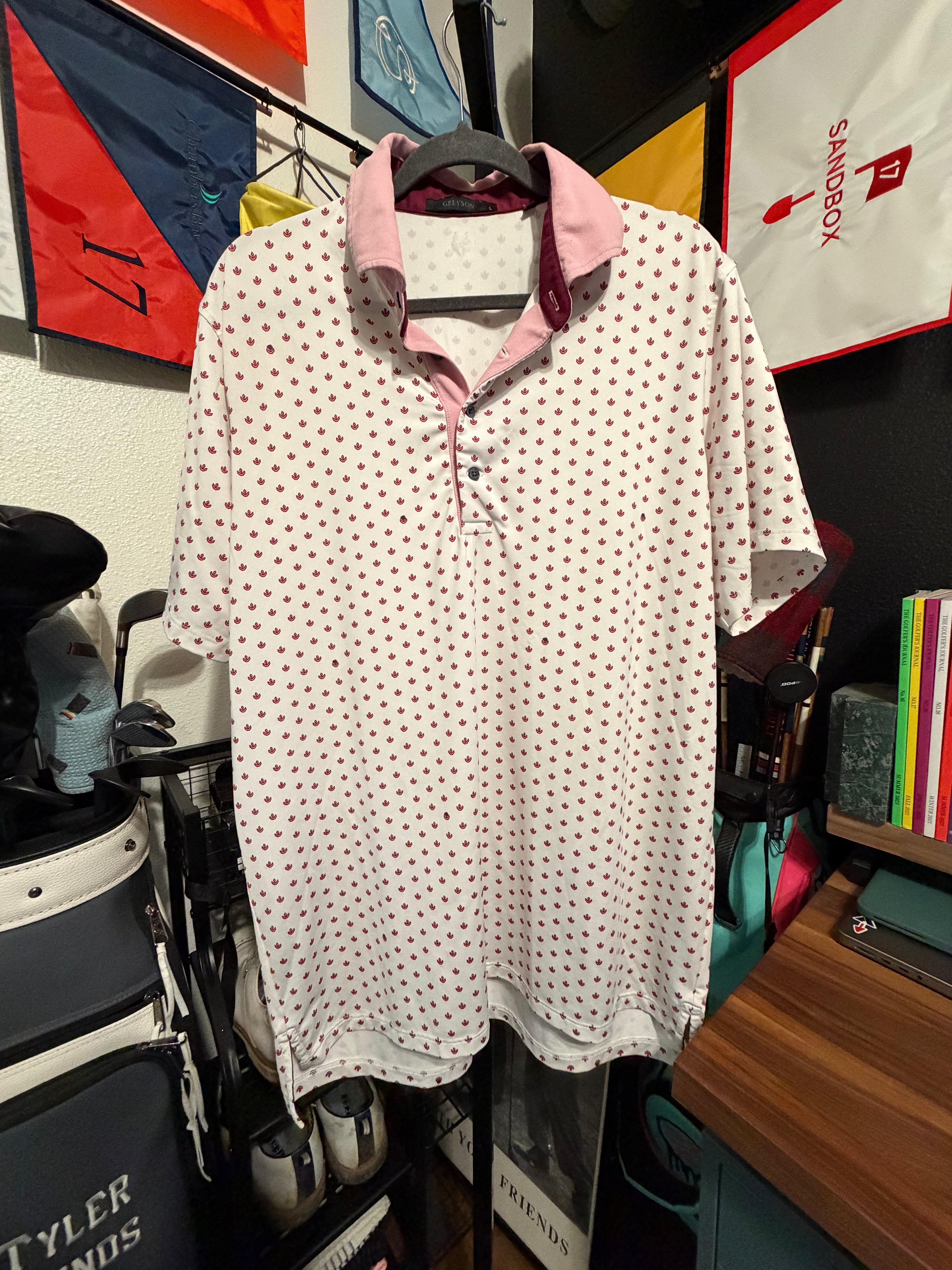 Greyson White & Pink/Maroon Patterned Polo - Large