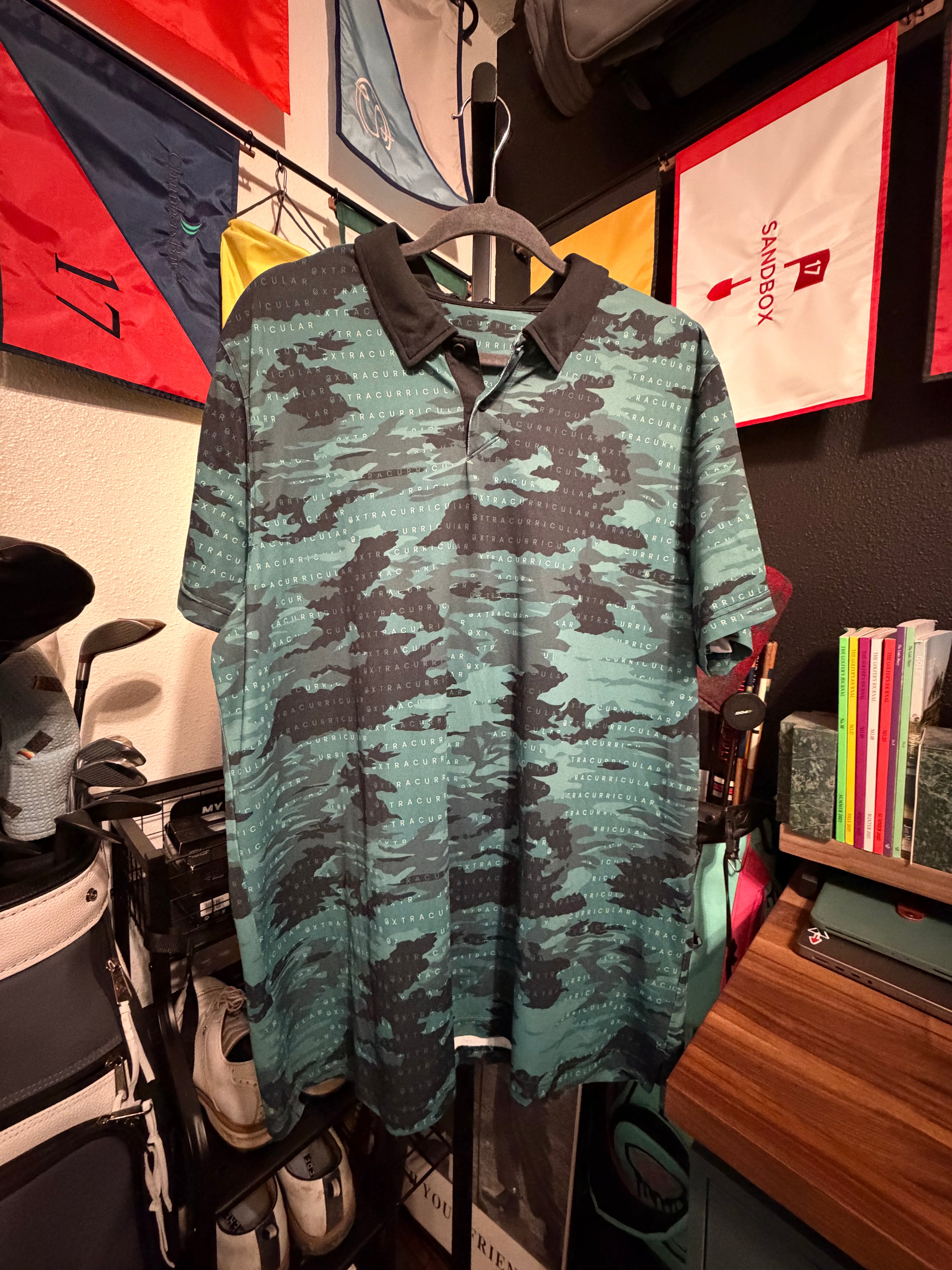 Extracurricular Golf Green & Black Patterned Polo - XL